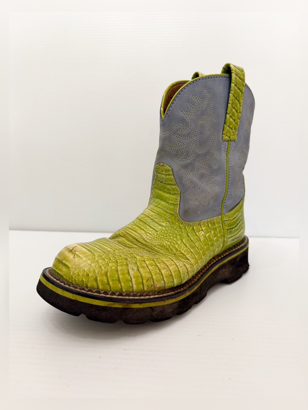 Ariat Fatbaby Green and Blue Suede Cowboy Pull-On Boot - 8